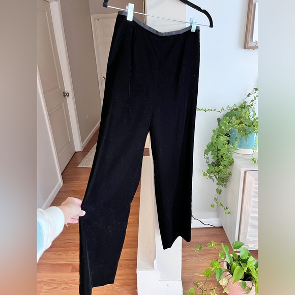 ANN TAYLOR LOFT Black Velvet Straight Leg High Waist Pants - Picture 2 of 6